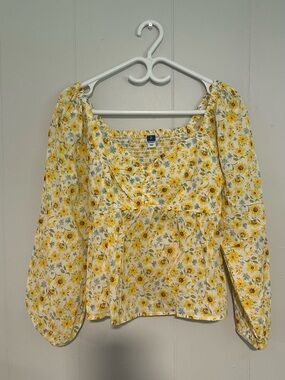 Old Navy Yellow Floral Smocked Peasant Blouse